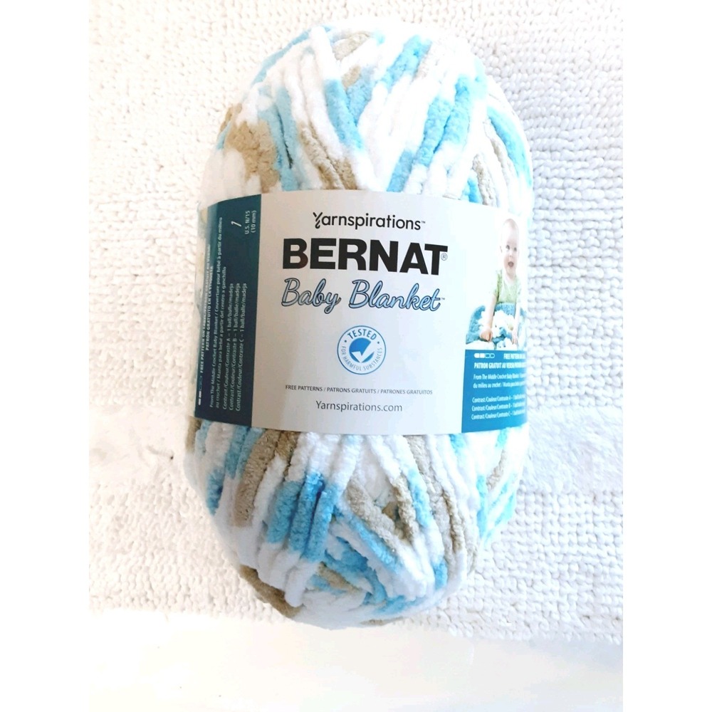 Bernat Baby Blanket Yarn Polyester Baby Blue Beige 10.5oz Little Teal Dove